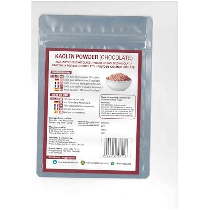 SVATV CHOCOLATE KAOLIN POWDER FOR FACE MASK HERBAL SKIN FACE POWDER MAKEUP, BATH BOMB CLAY, DIY SPA MUD MASK FOR FACIAL FACE & HAIR, HAIR, BODY,SCRUB & SOAP, MAKING FOR MEN & WOMEN 227G - Image 2